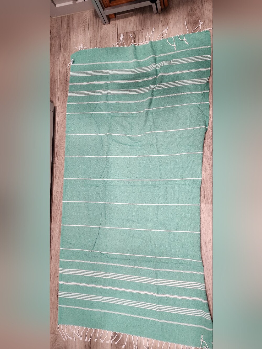 Green Striped Turkish-Style Pestemal Towel